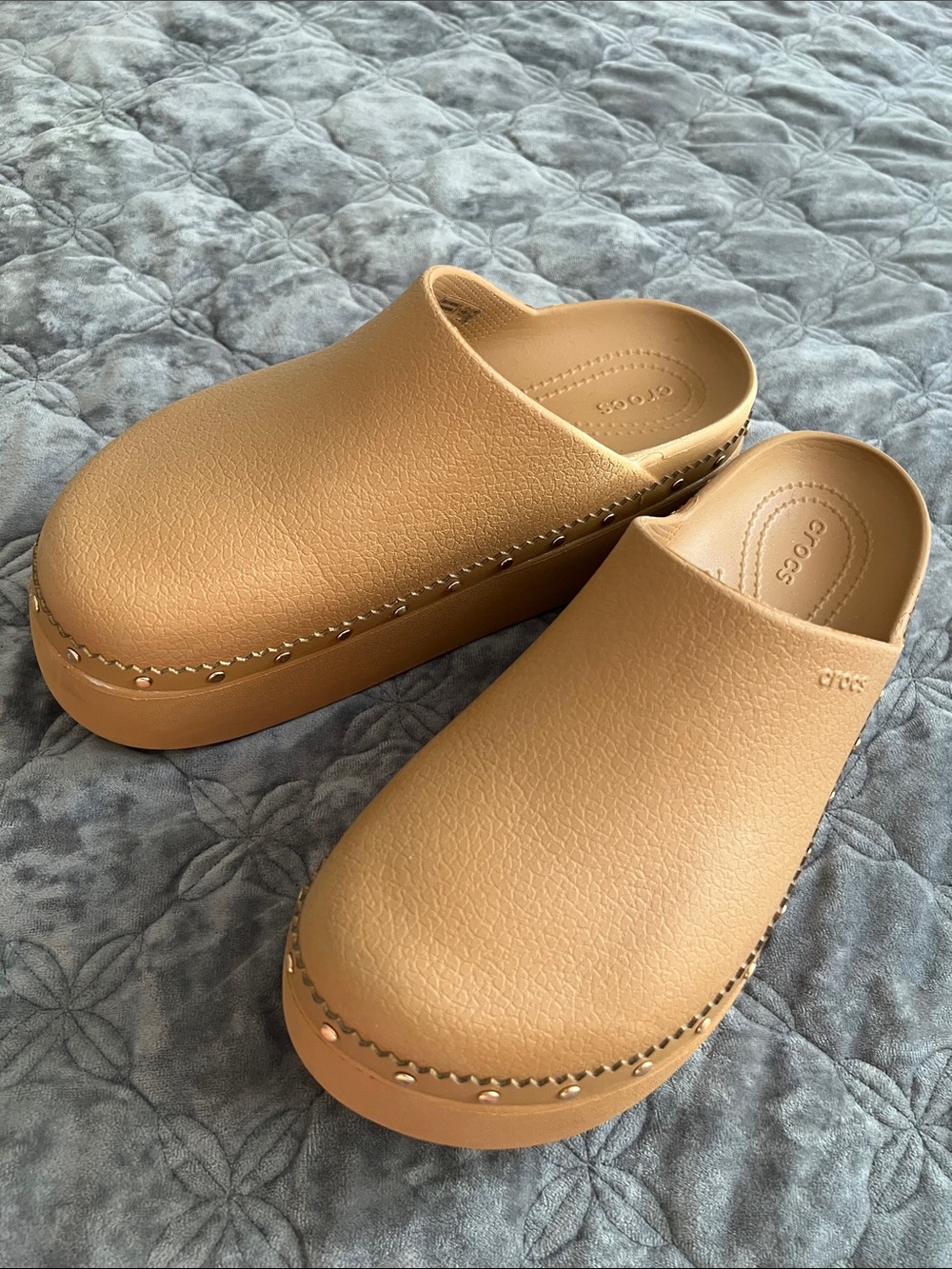 CROCS Dylan Studded Slip-On Platform Clog in Tan